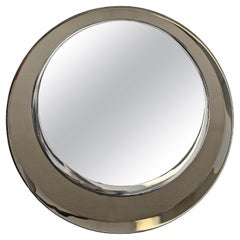 Miroir rond italien avec cadre en cristal de bronze, Cristal Arte 1970