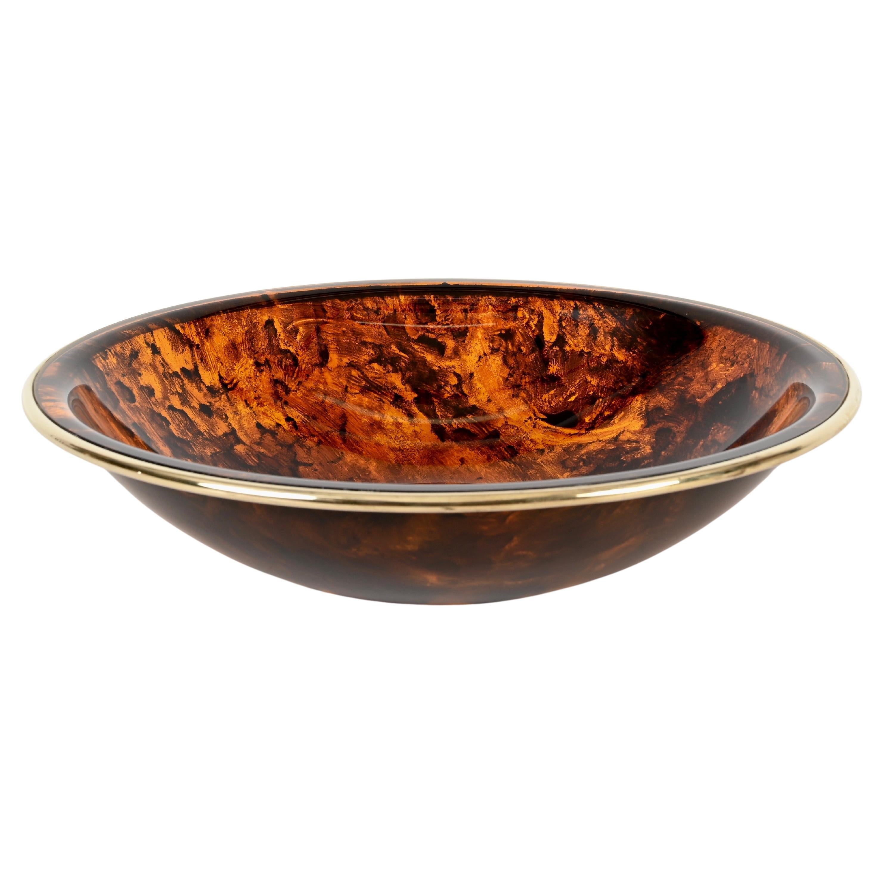 Dior Bowl or Magazine Rack in Tortoiseshell Lucite and Brass, Italy 1970s