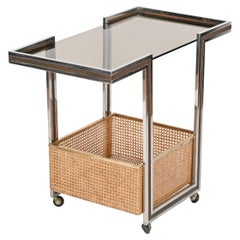 Willy Rizzo Serving Bar Cart in Chrome, Brass, Lucite and Straw, Italy 1970s