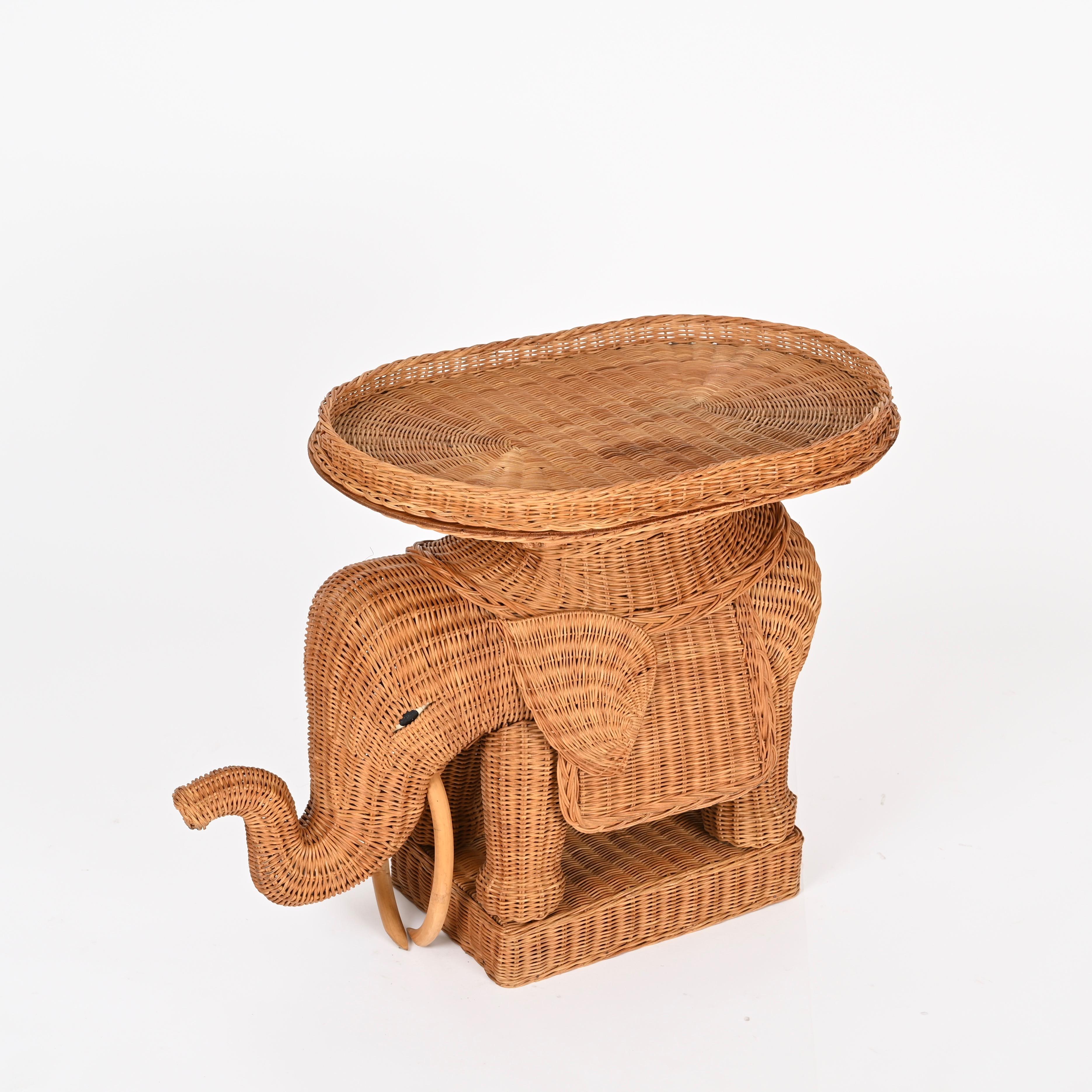 Bamboo Large Rattan and Wicker Elephant Side Table by Vivai del Sud, Italy 1970s For Sale