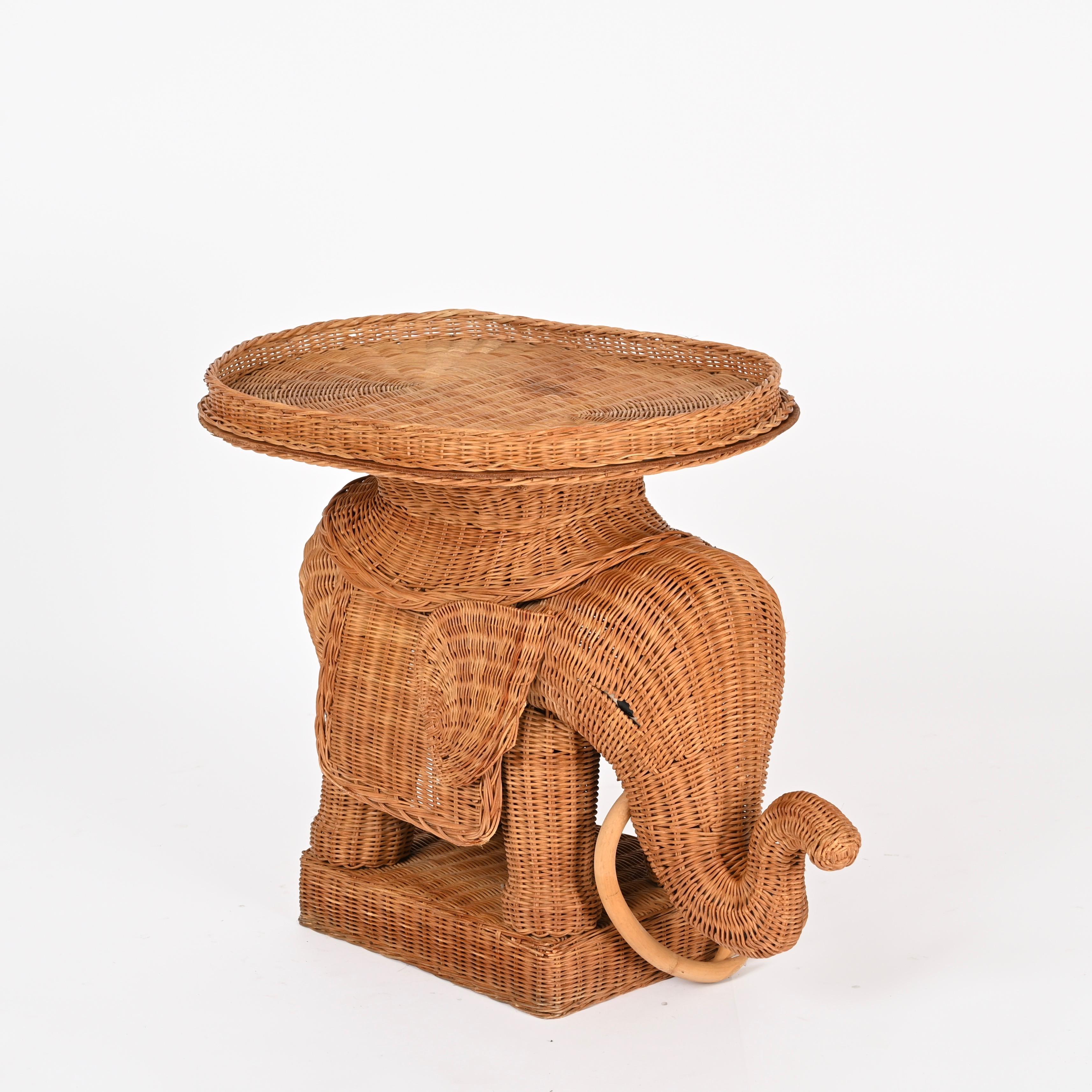 Large Rattan and Wicker Elephant Side Table by Vivai del Sud, Italy 1970s For Sale 3