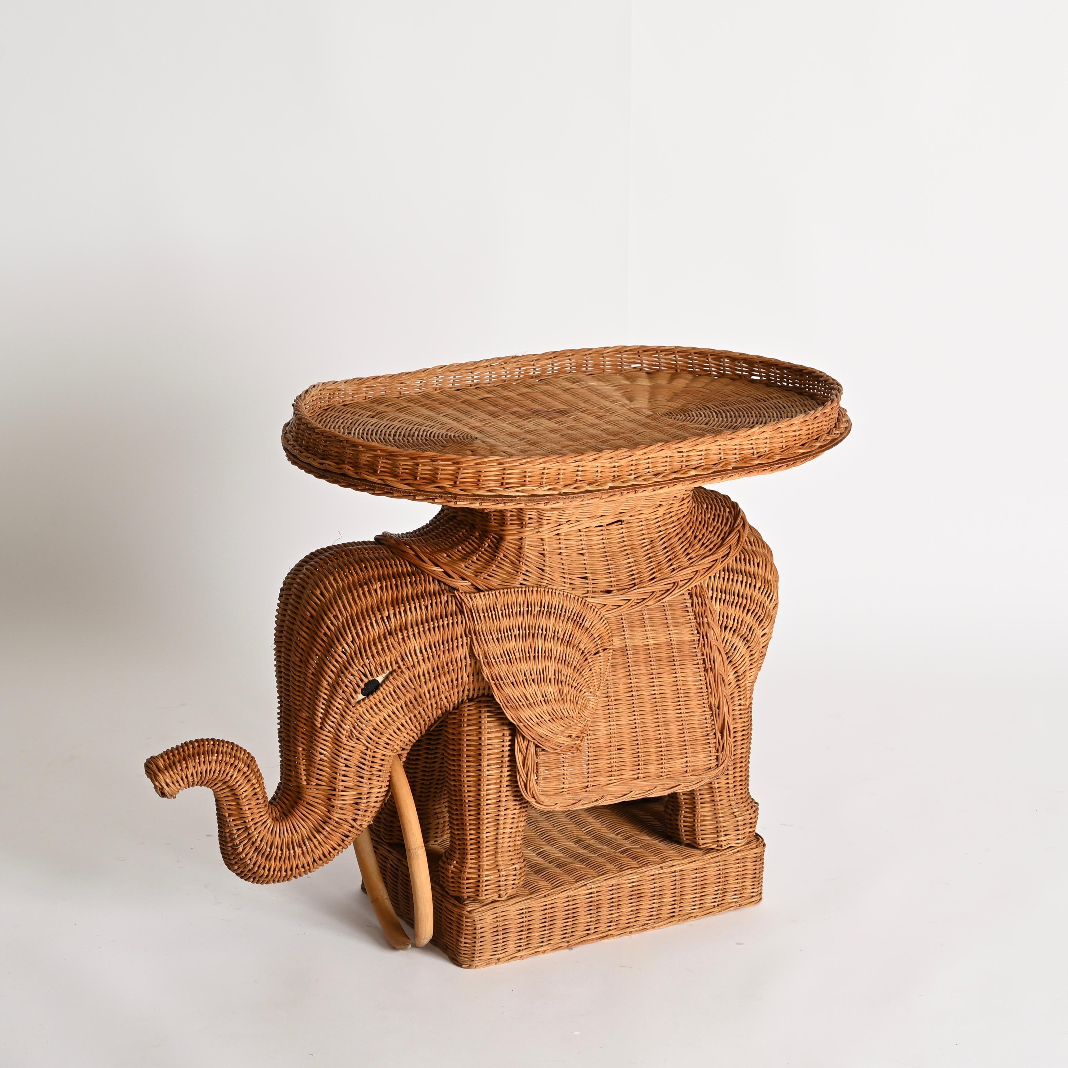Large Rattan and Wicker Elephant Side Table by Vivai del Sud, Italy 1970s For Sale 6