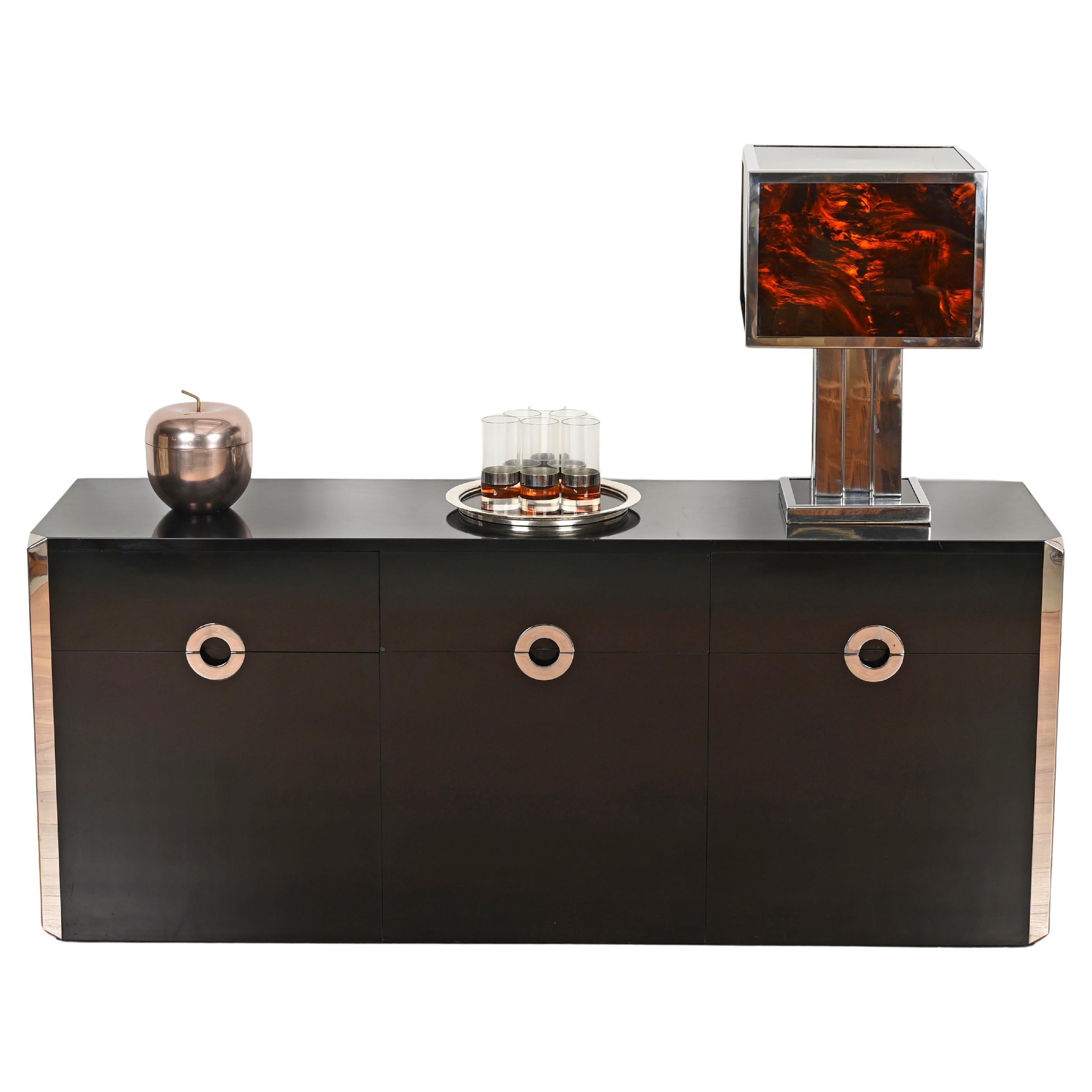 Black "Alveo" Sideboard & Bar Cabinet by Willy Rizzo for Sabot, Italy, 1970s