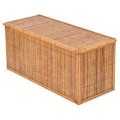 Midcentury French Riviera Storage Chest / Bench in Bamboo and Wicker, Italy 1970