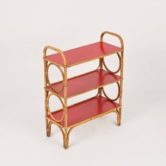 Étagère « Italian Bookcase » de Vivai del Sud, en rotin et stratifié rouge, années 1970