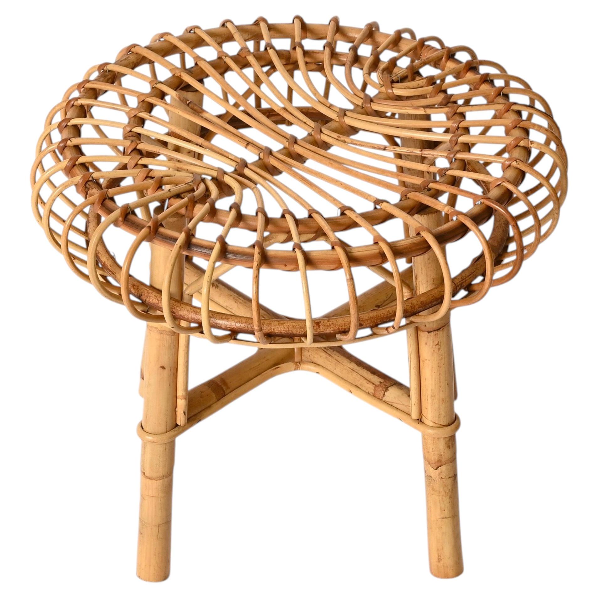 Italian Pouf Stool or Side Table in Rattan and Bamboo, by Franco Albini, 1960s