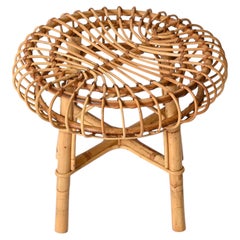 Taburete puf o mesa auxiliar italiana de ratán y bambú, por Franco Albini, años 60