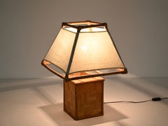 Louis Sognot Large Table Lamp in Rattan, Wicker and Fabric, France, 1960s