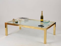 Large Gilt Brass and Crystal Rectangular Italian Coffee Table, Romeo Rega, 1970s