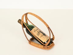 Italian Organic Curved Rattan and Hand-Woven Wicker Bottle Holder, 1960s