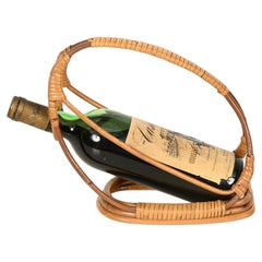 Italian Organic Curved Rattan and Hand-Woven Wicker Bottle Holder, 1960s