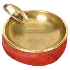 Midcentury Brass and Red Suede Italian Ashtray, 1950s