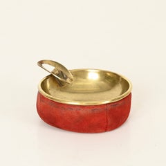 Midcentury Brass and Red Suede Italian Ashtray, 1950s