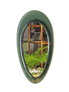 Large Olive Green Teardrop Beveled Mirror by Cristal Arte, Italy, 1960s
