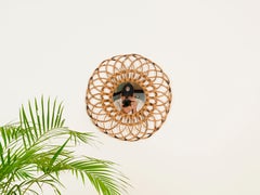Franco Albini Round Organic Mirror in Rattan and Wicker, Italy, 1960s