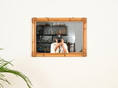 Mid-Century Italian Rectangular Mirror in Bamboo and Rattan, Italy, 1970s