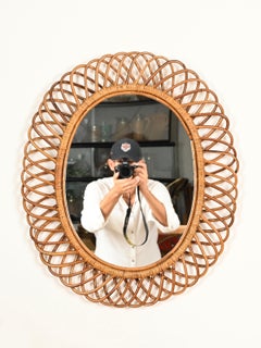 Franco Albini Large Oval Mirror in Bamboo, Rattan and Wicker, Italy, 1970s