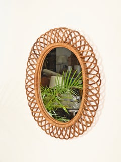 Franco Albini Large Oval Mirror in Bamboo, Rattan and Wicker, Italy, 1970s