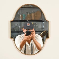 Italian Solid Brass Small Shield-Shaped Mirror, Gio Ponti Style, 1950s