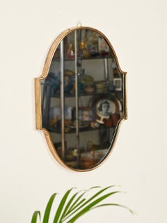 Italian Solid Brass Small Shield-Shaped Mirror, Gio Ponti Style, 1950s