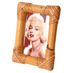 Gabriella Crespi Style Mid-Century Organic Photo Frame in Rattan, Italy, 1970s