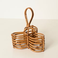 French Riviera Bottle Rack in Curved Bamboo and Wicker, Italy, 1970s