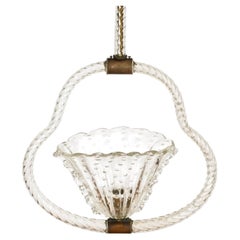 Barovier Murano Glass and Brass Flower Chandelier, Italy, 1940s