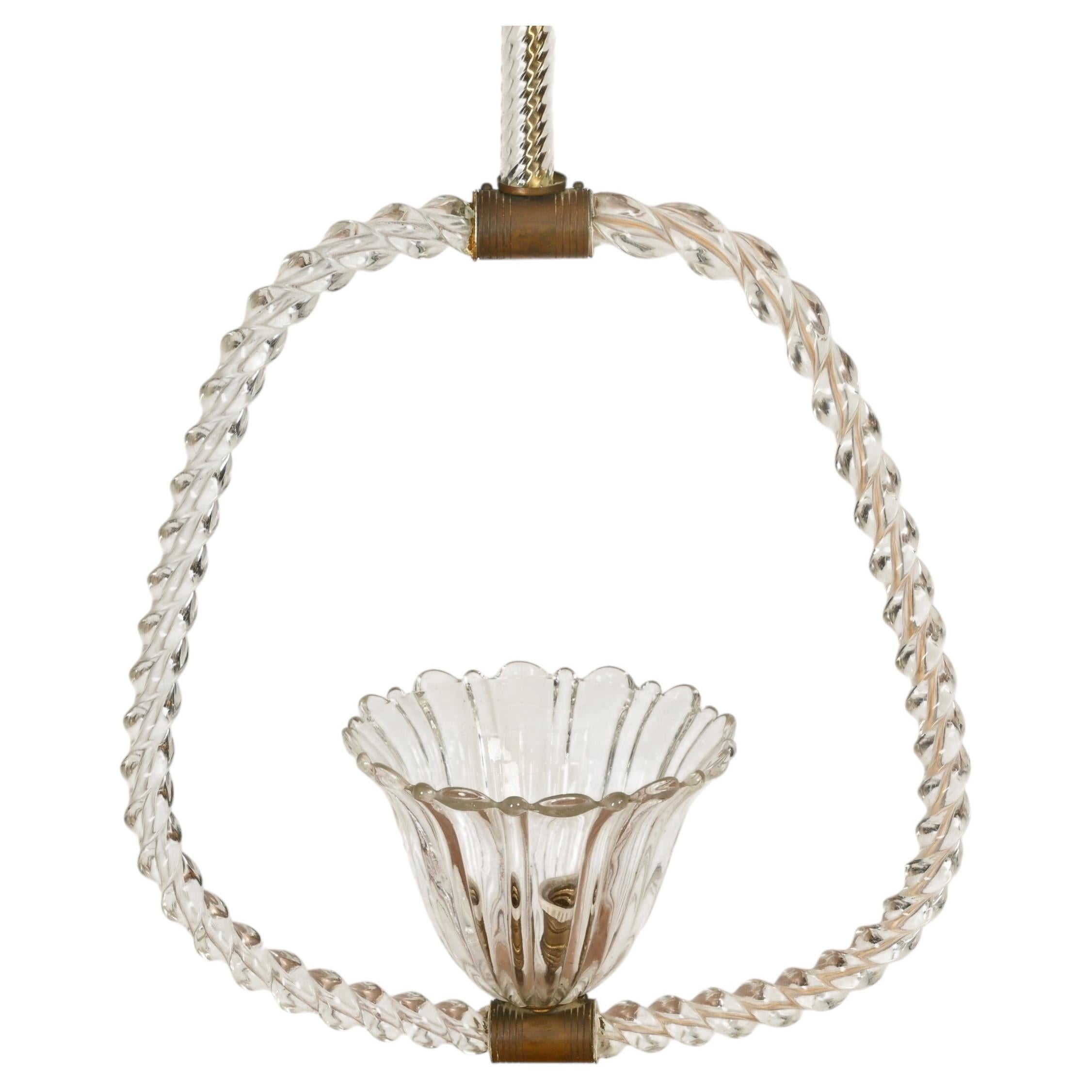 Barovier Murano Glass and Brass Flower Chandelier, Italy, 1940s