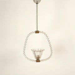 Barovier Murano Glass and Brass Flower Chandelier, Italy, 1940s