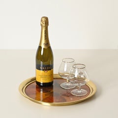 Montagnani Firenze – Rundes Tablett aus vergoldetem Messing, mit Blättern und Lucite, Italien, 1970er Jahre