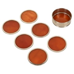 Willy Rizzo Coaster Set in Silver-Plated and Amber Lucite, Italy, 1970s