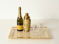 Bandeja rectangular de servicio de Willy Rizzo, de lucite y latón dorado, Italia, década de 1970