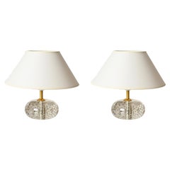 Pair of Seguso Murano Bullicante Glass Table Lamps, Italy, 1940s