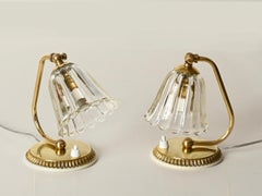 Barovier Pair of Adjustable Murano Glass and Brass Bell Table Lamps, 1940s