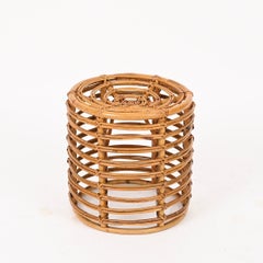 Tito Agnoli Rattan and Wicker Round Pouf Stool, Italy, 1960s