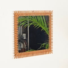 Vivai Pair of Italian Rectangular Mirrors in Rattan and Wicker, Italy, 1970s