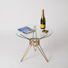 Gio Ponti Round Curved Brass and Crystal Side Table, Italy, 1950s