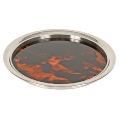 Rundes Dekotablett oder Tischschmuck von Dior aus Lucite in Schildpattoptik und Chrom, 1970