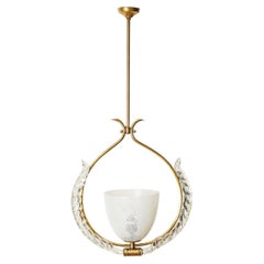 Pendentif floral « Reticello » en verre de Murano et laiton, Barovier, Italie, années 1940