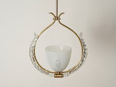 Barovier Reticello-Pendelleuchte aus Muranoglas und Messing mit Blumenmotiv, Italien, 1940er Jahre