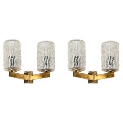 Barovier Pair of Murano Glass and Brass Sconces, Italy, 1950s