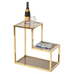 Romeo Rega Étagère or Side Table in Brass and Smoked Glass, Italy, 1970s