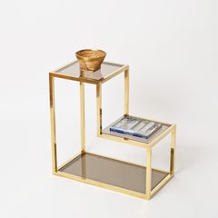 Romeo Rega Étagère or Side Table in Brass and Smoked Glass, Italy, 1970s
