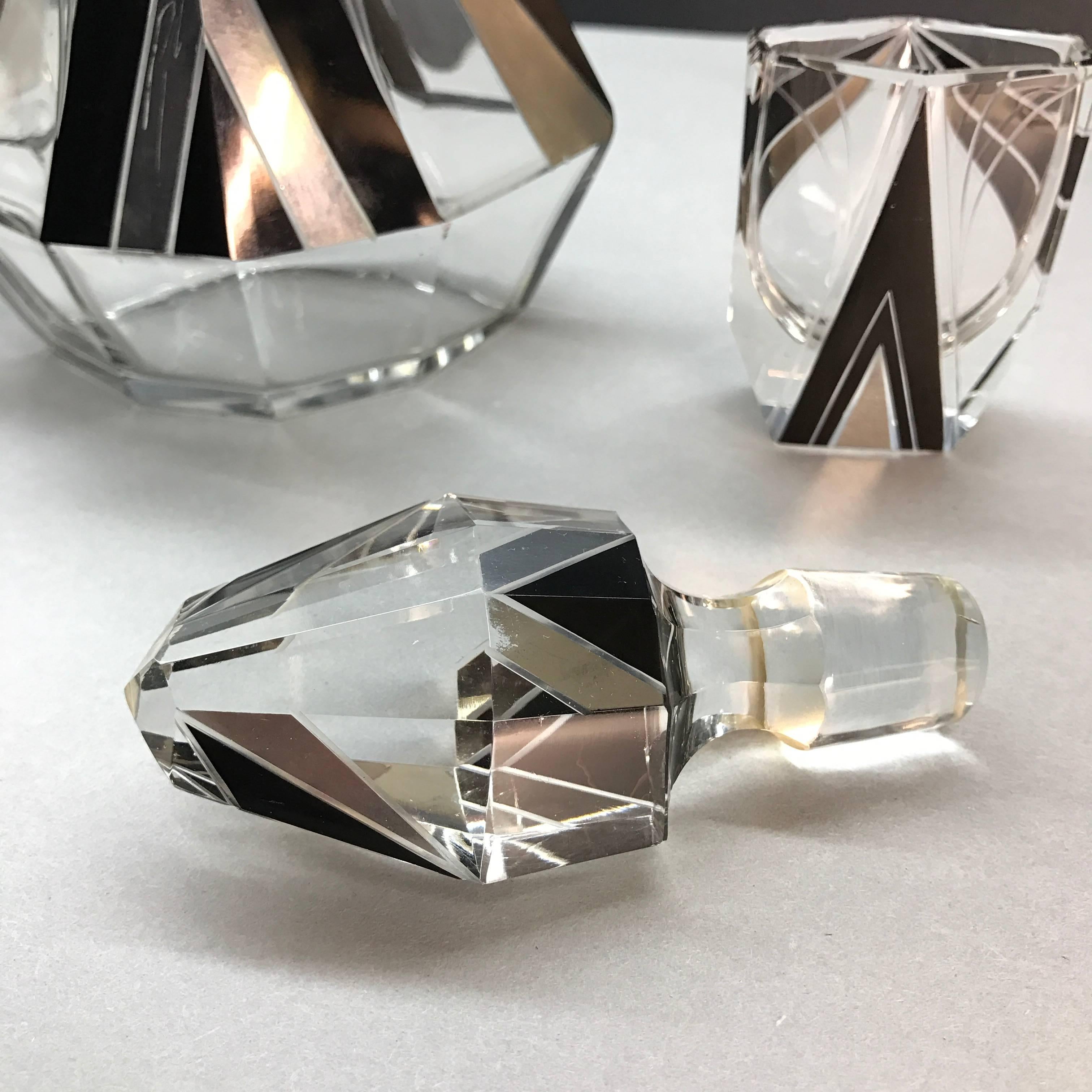 Art Deco Czech Decanter Crystal and Silver Set by Karl Palda, 1930s 3