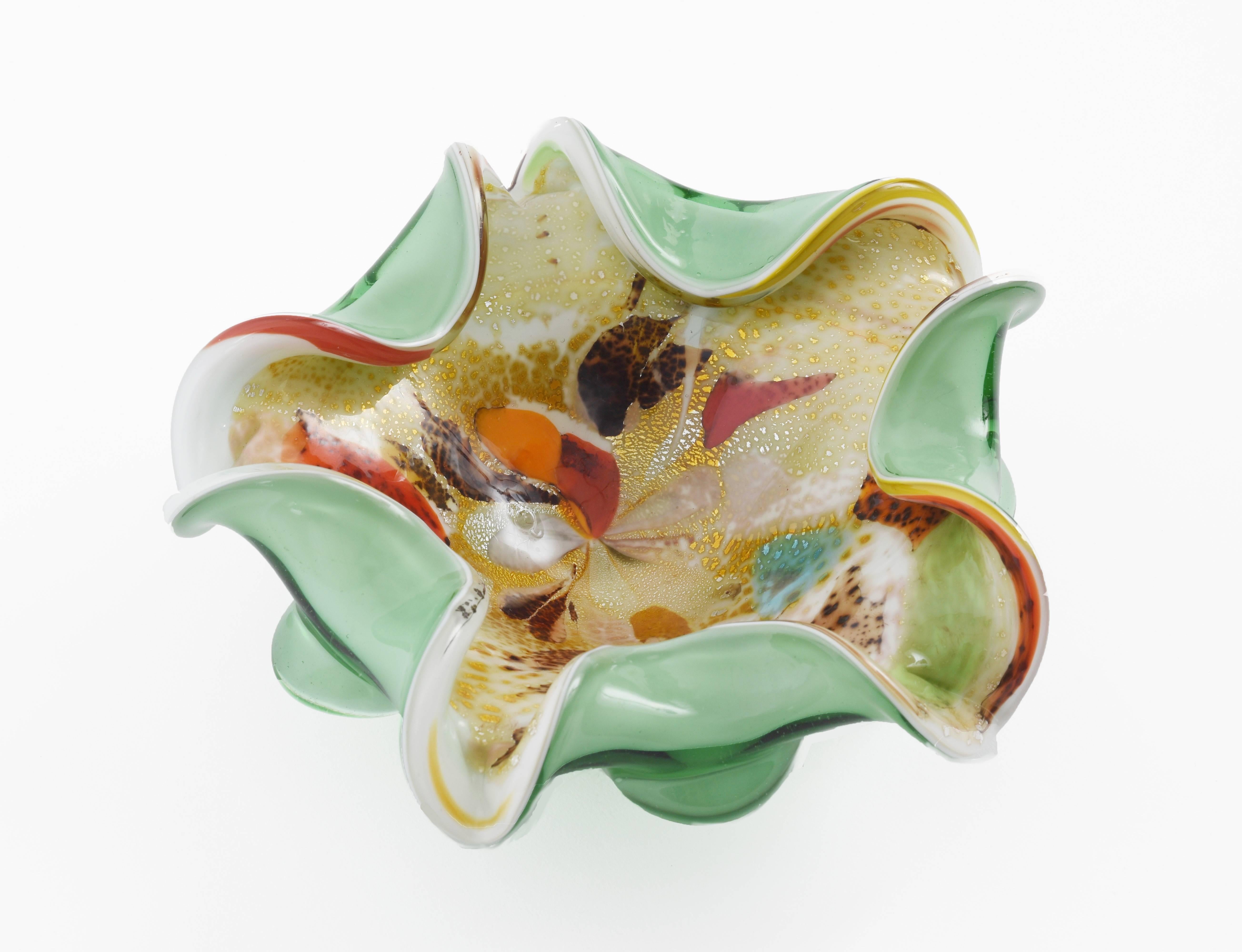 Mid-20th Century Dino Martens Italian Murano Glass Bowl Pastel Colors Gold Flecks Tutti Frutti
