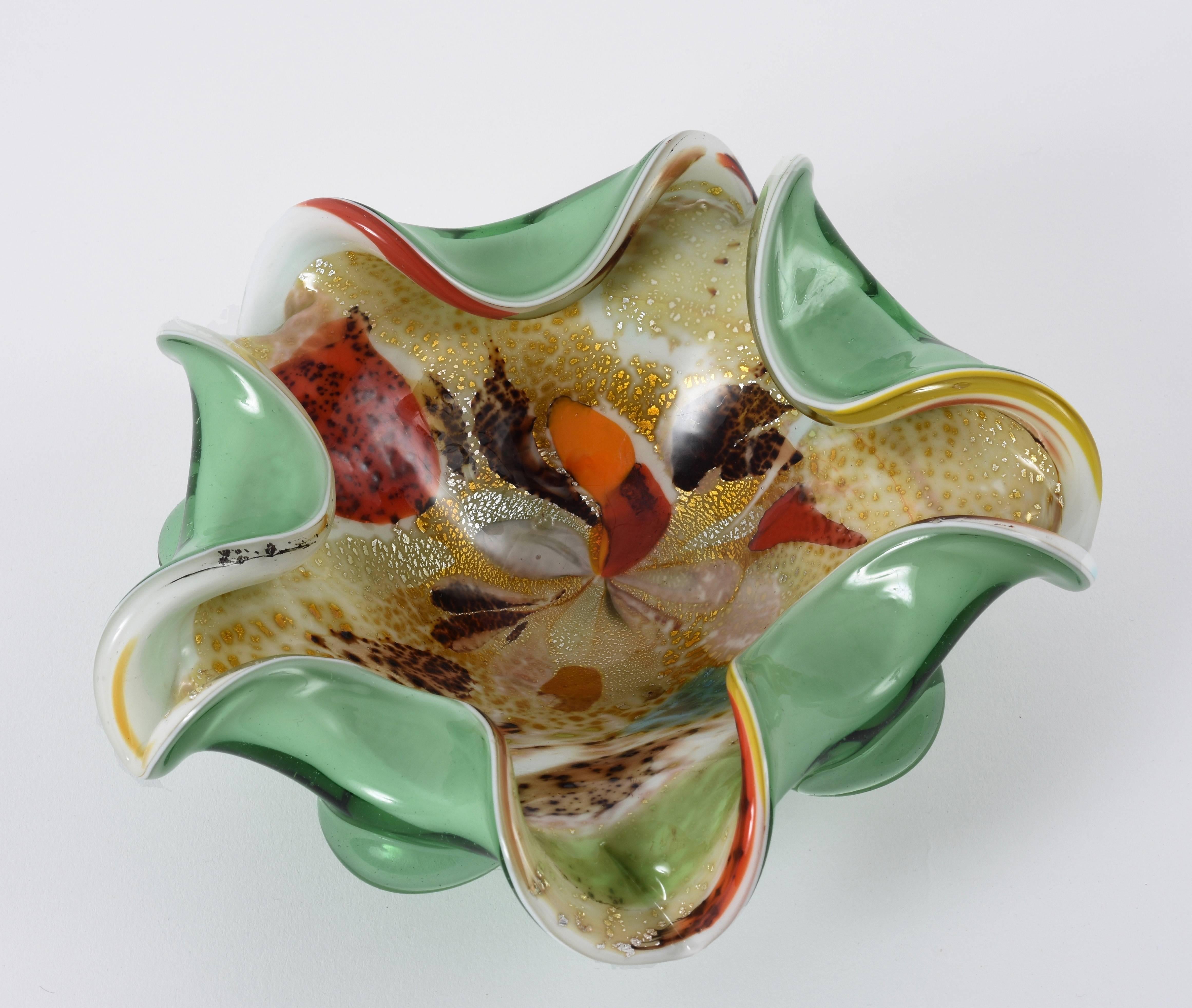 Dino Martens Italian Murano Glass Bowl Pastel Colors Gold Flecks Tutti Frutti 1