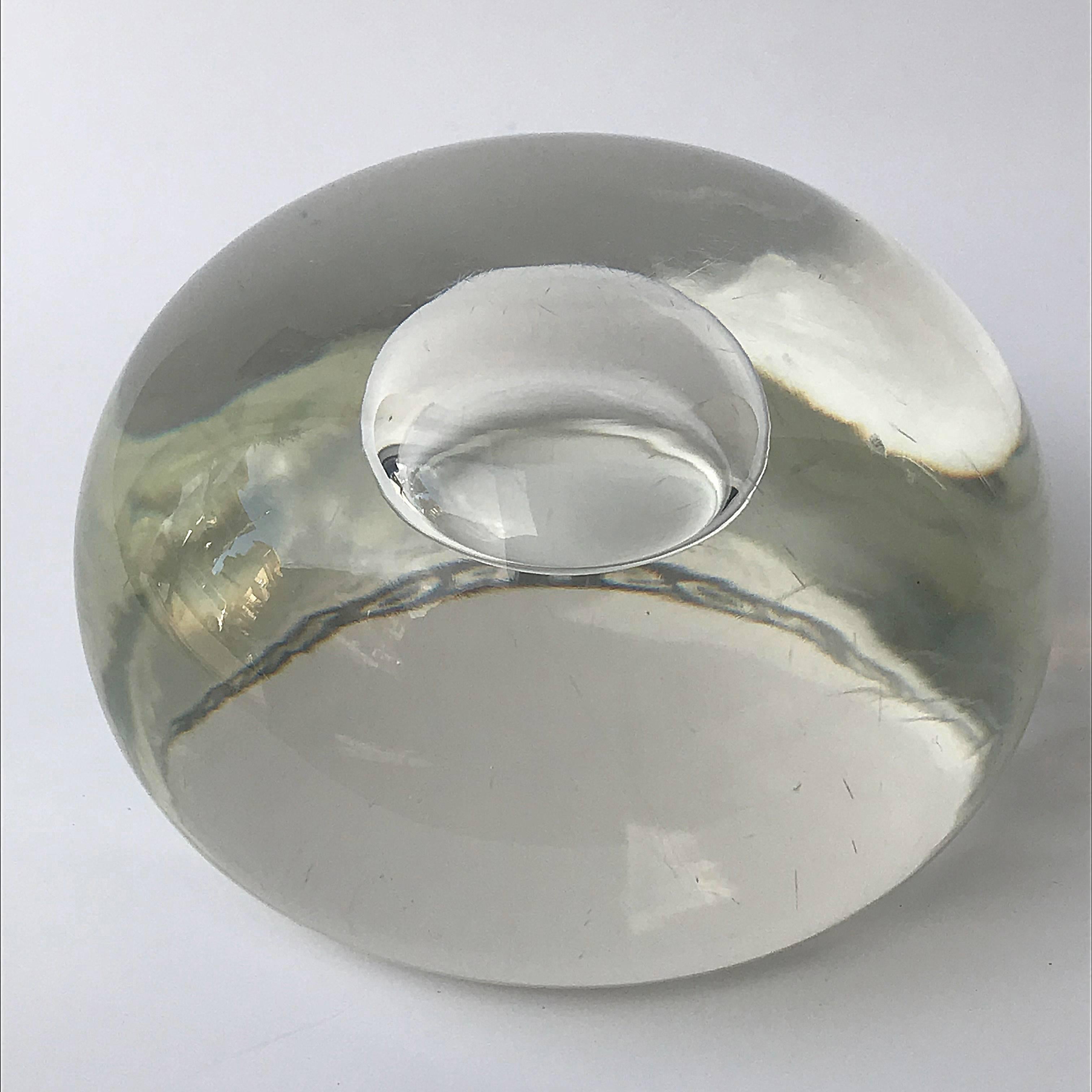 Mid-Century Modern Murano Glass Paperweight, with Air Bubble Barbini Style, Italy, 1980s