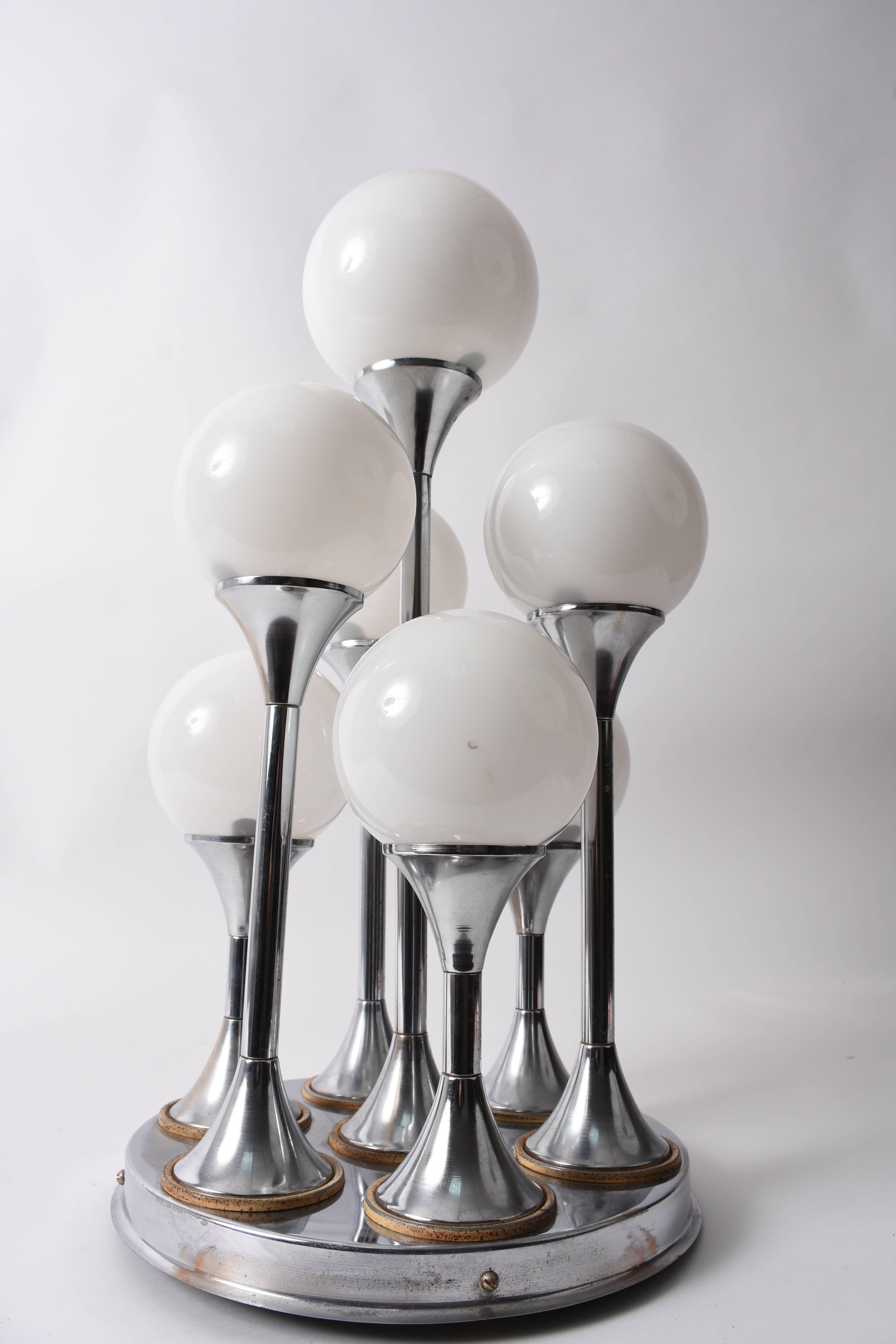 Metal Space Age Seven Lights Chandelier Chrome and Glass Italian Lighting, 1970s