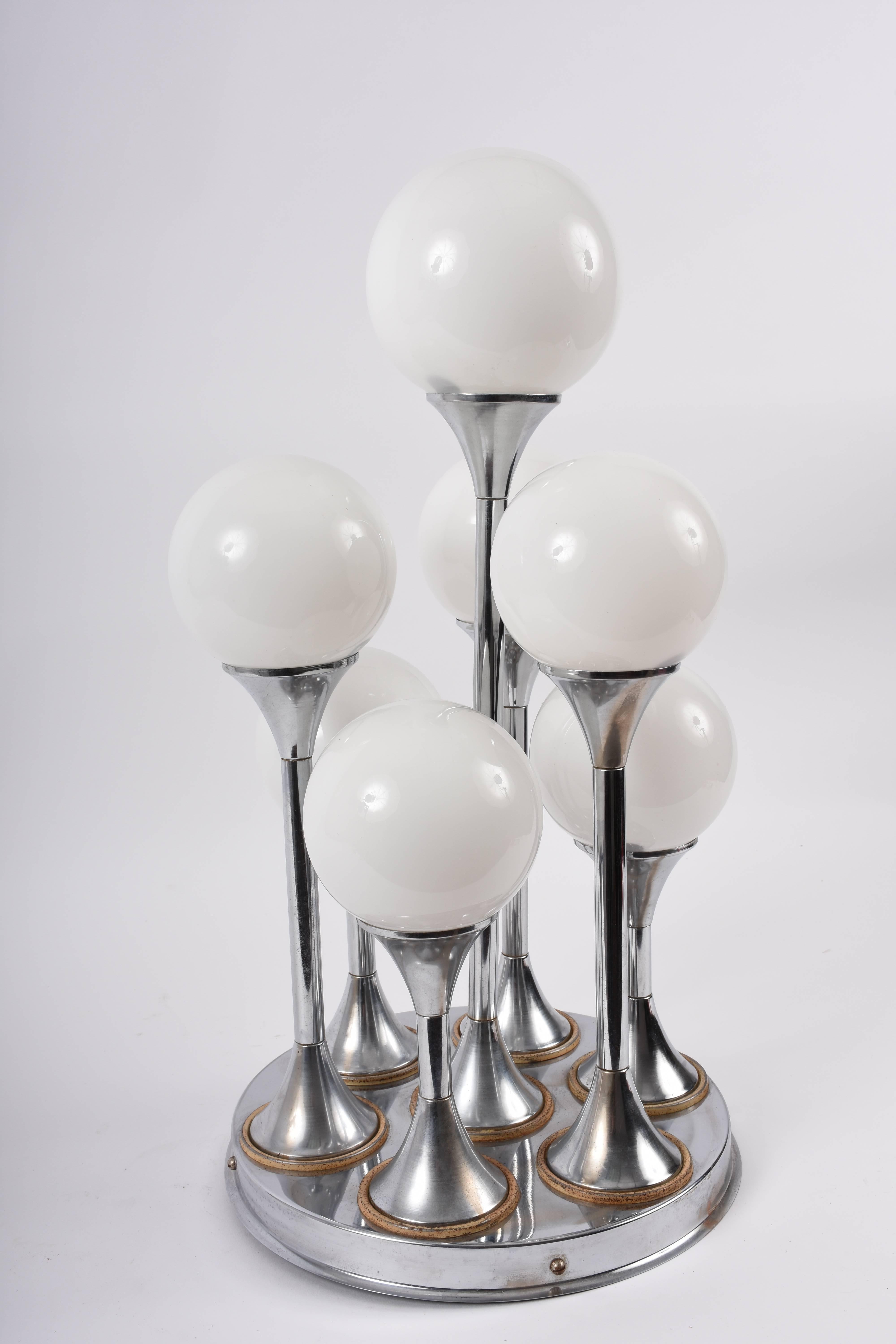 Space Age Seven Lights Chandelier Chrome and Glass Italian Lighting, 1970s 4