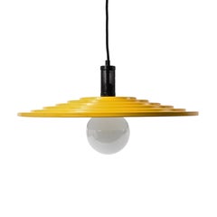 Yellow Disc Chandelier, Enamelled Metal, Modern 1970s Italian Pendant, Lighting